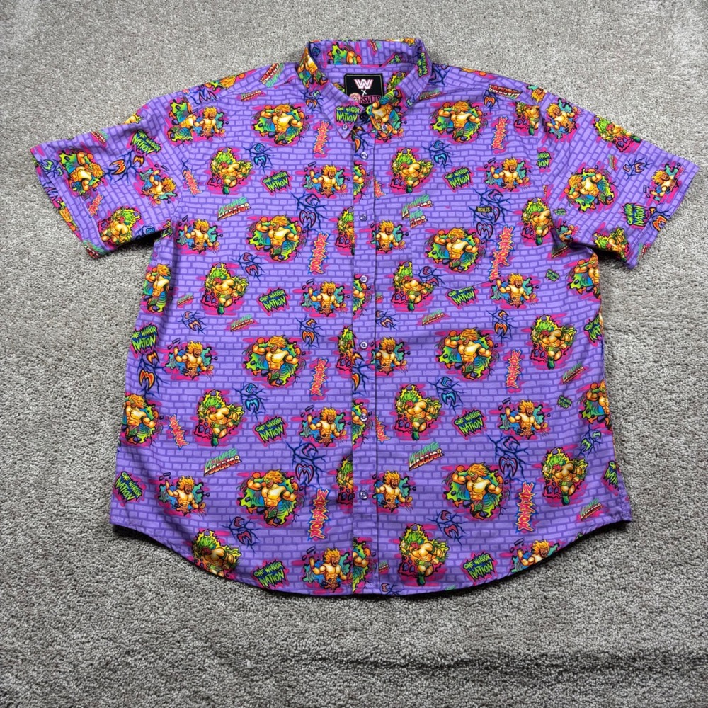 RSVLTS WWE Ultimate Warrior One Nation Kunuflex Purple Button Down Shirt 3XL